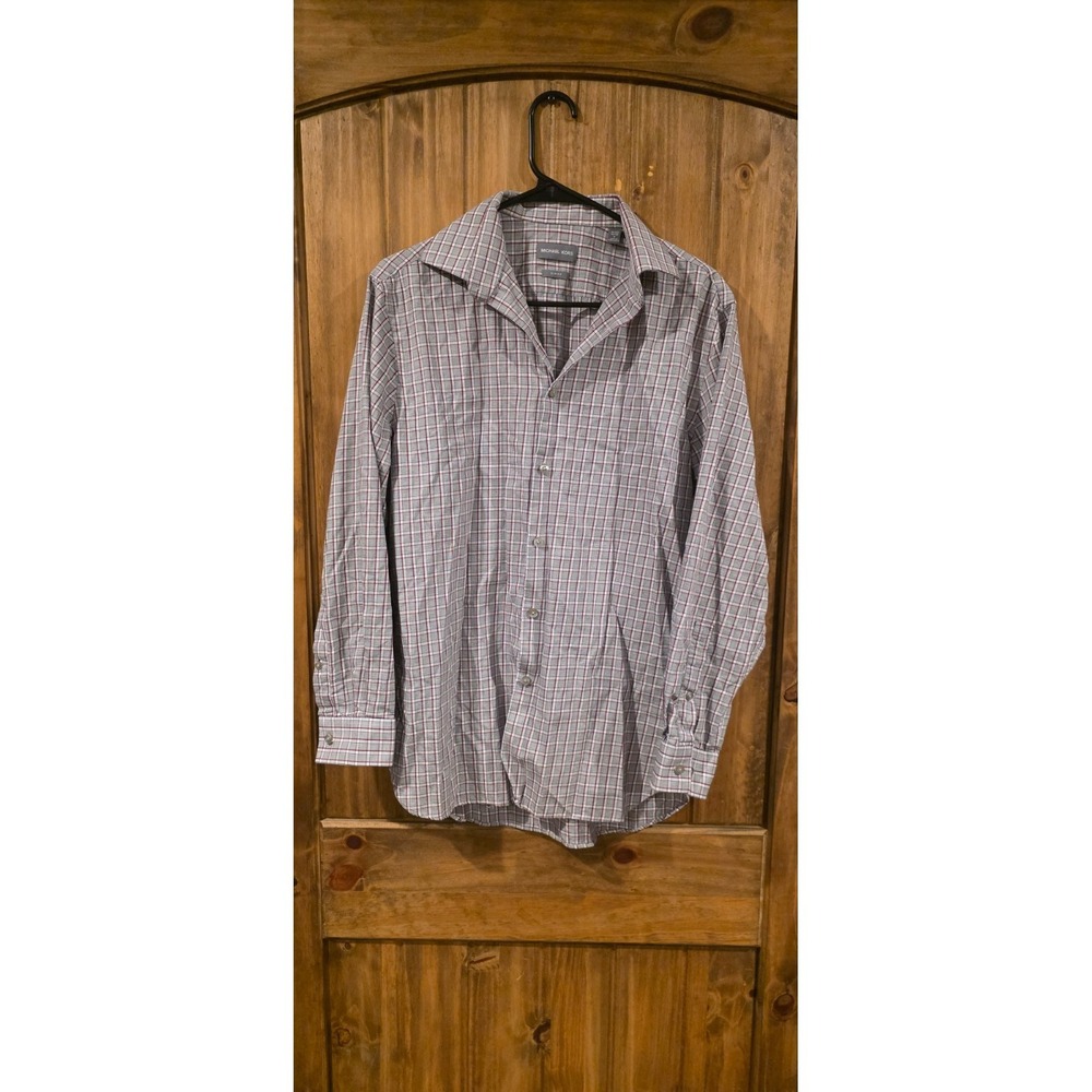 Michael Kors Slim Fit Dress Shirt Mens M Gray Plaid Long Sleeve Button Up